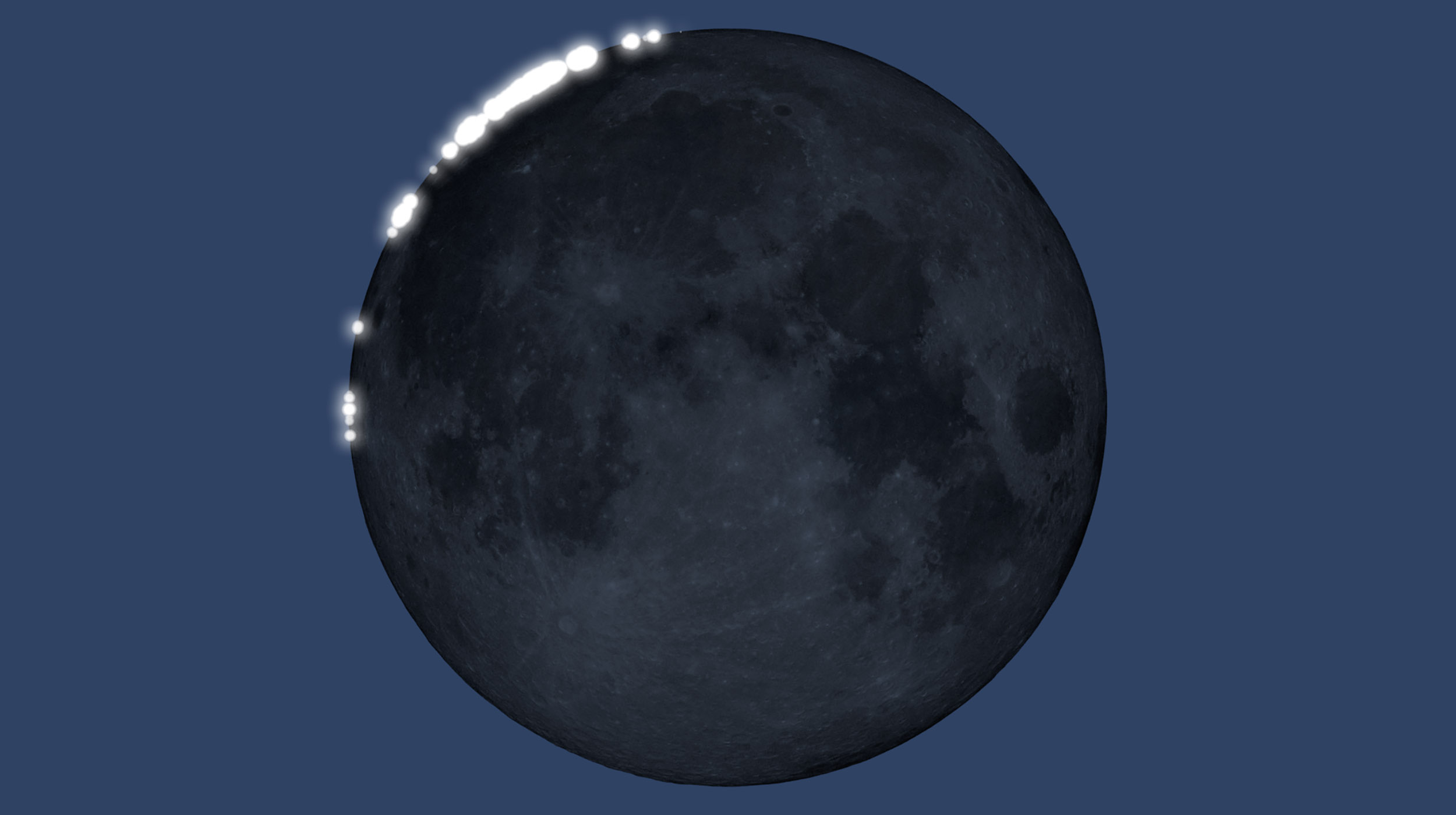 NASA computer simulation of Baily’s beads created by sunlight passing through lunar valleys